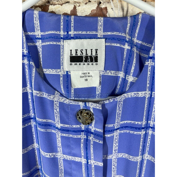 Leslie Fay Womens Blue Plaid Midi Dress Short Sleeve Button Front Vintage 10 - Picture 3 of 4